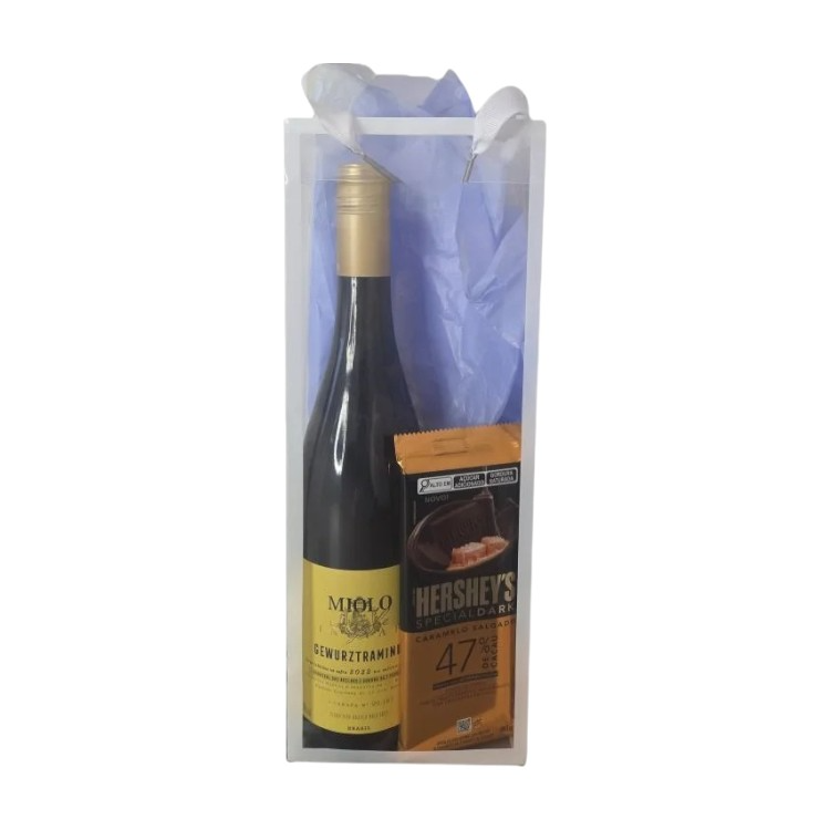 Kit Vinho Gewurztraminer e Chocolate Caramelo Salgado