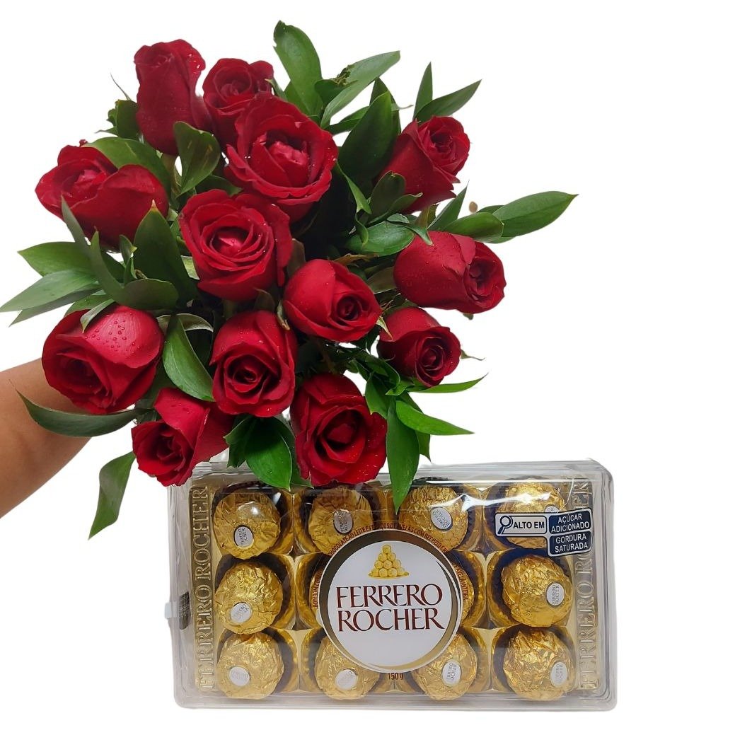 Delicado - 12 rosas vermelhas e Ferrero