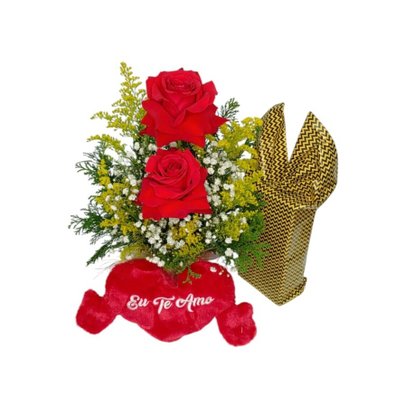 KIt Arranjo 2 Rosas Importada com Coração e bombom