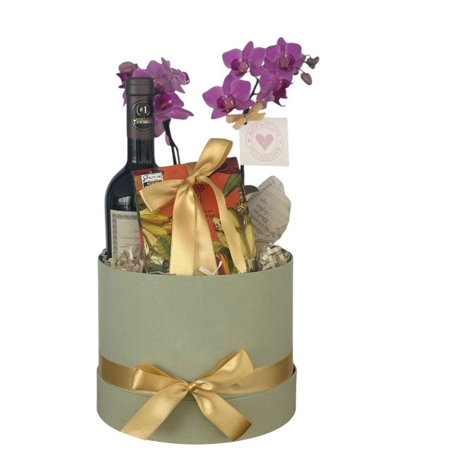 Cesta Box de Presente Vinho e Chocolate