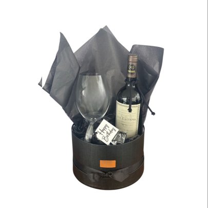 Cesta Box de Presente Vinho Taça e Chocolate