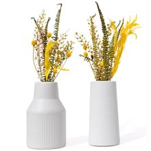 Par de Vasos Garrafa Cimento Branco Com Flores Secas