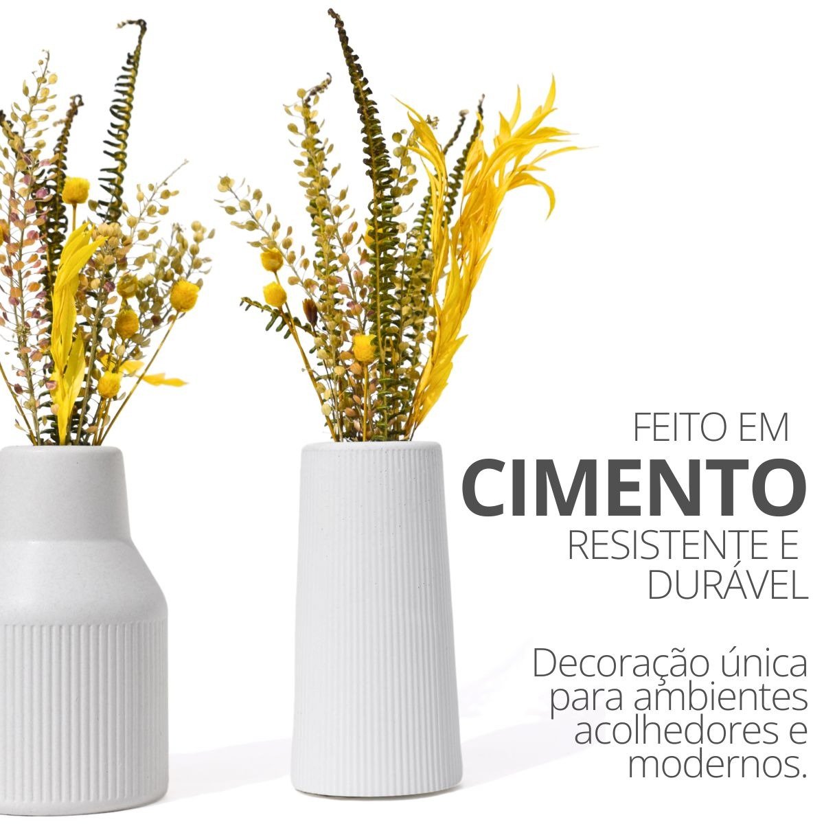 Par de Vasos Garrafa Cimento Branco Com Flores Secas