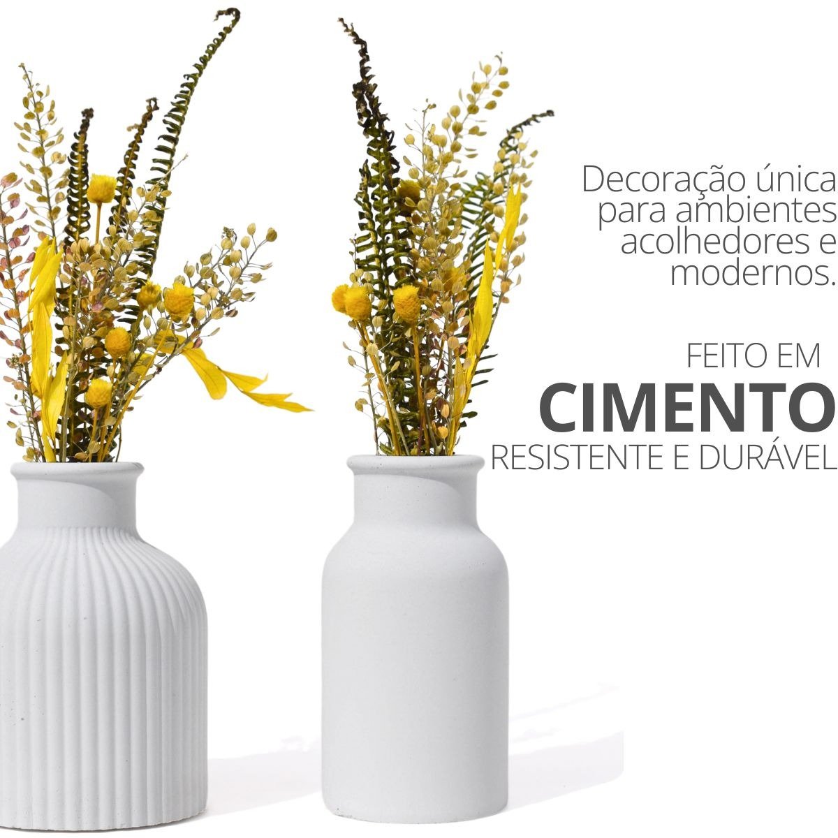 Conjunto 2 Vasos Garrafa Cimento com Flores Secas