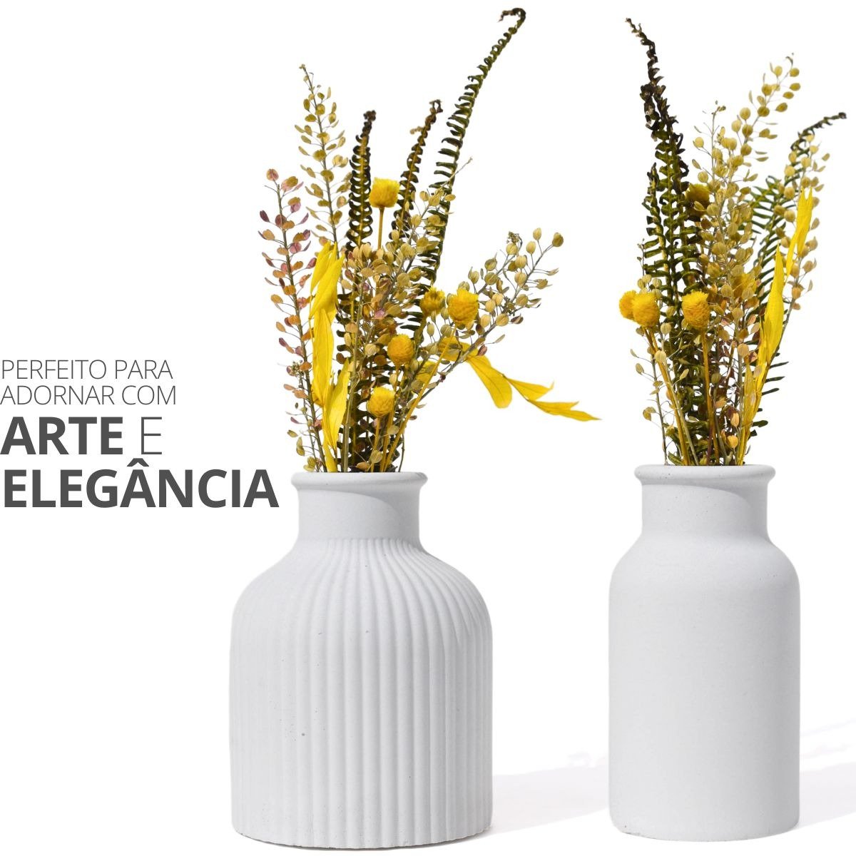 Conjunto 2 Vasos Garrafa Cimento com Flores Secas