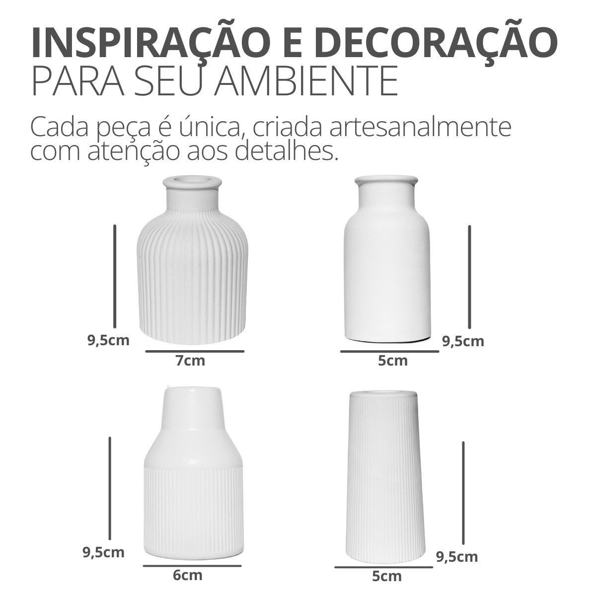 Conjunto 4 Vasos Garrafa Cimento com Flores Secas
