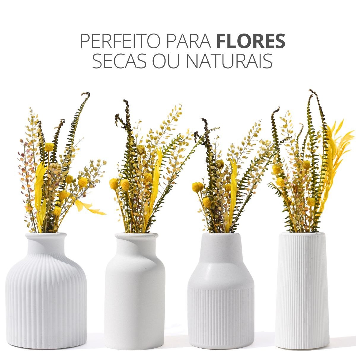Conjunto 4 Vasos Garrafa Cimento com Flores Secas