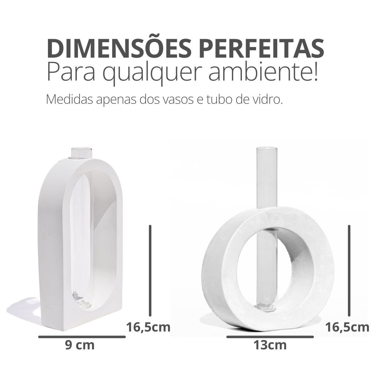 Par Vasos Janela e Redondo de Cimento com Flores Secas