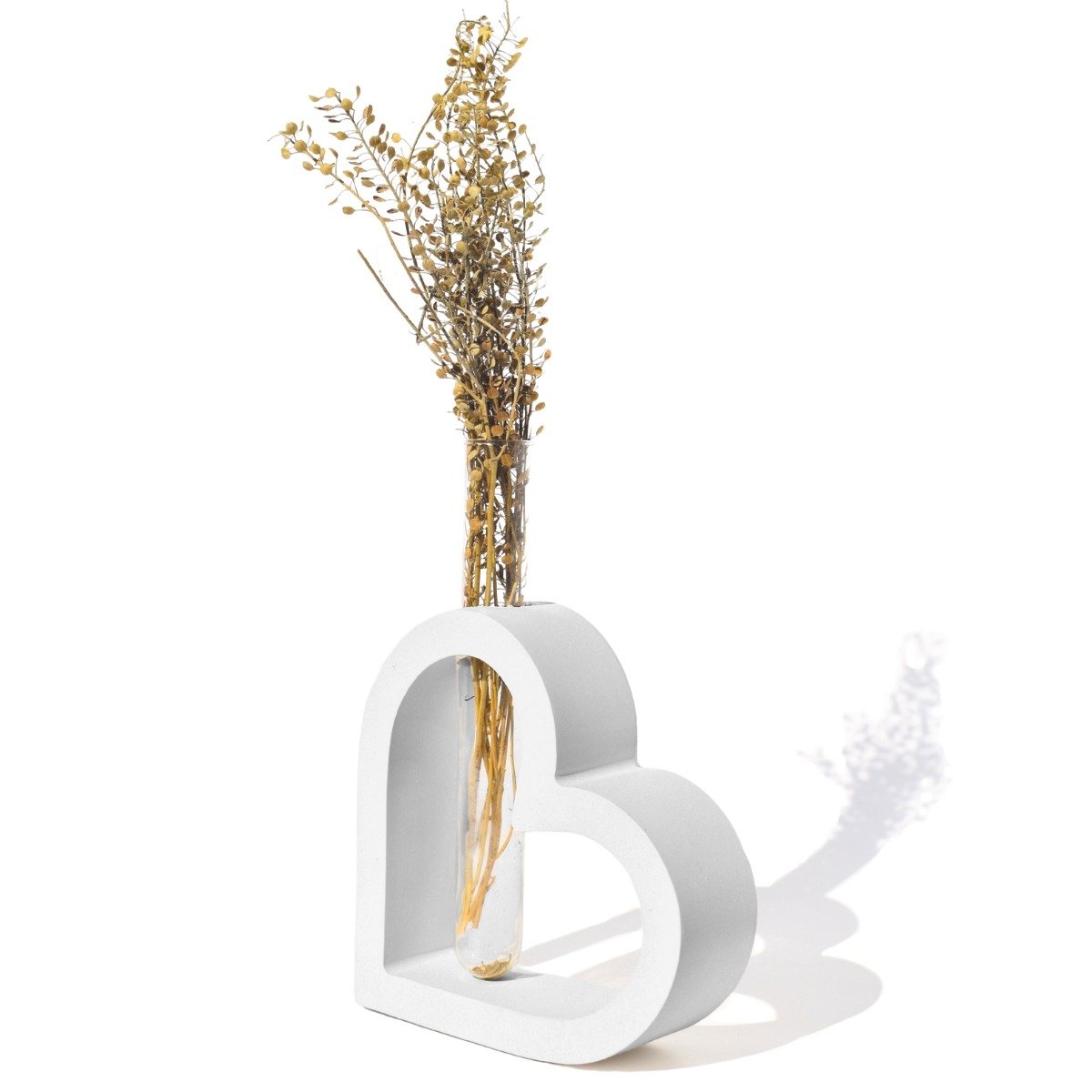 Vaso Hidropônico Coração Cimento Tubo Flor Seca 16,5cm