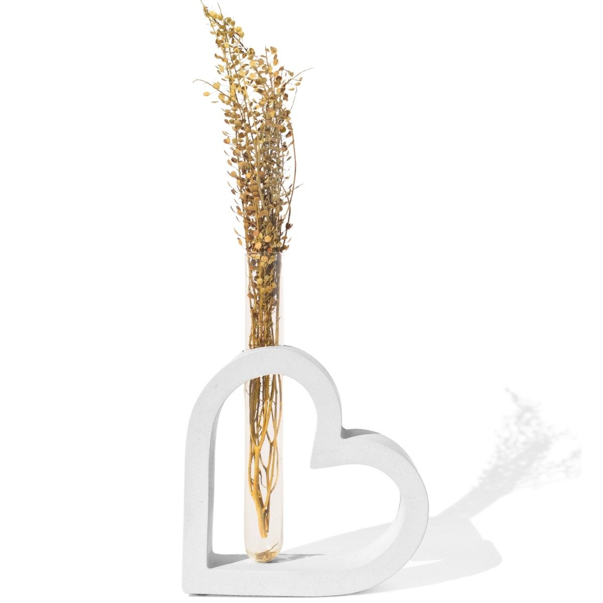 Vaso Hidropônico Coração Cimento Tubo Flor Seca 16,5cm