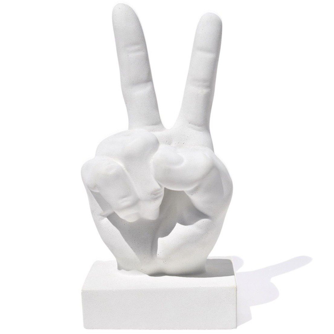 Estátua Paz e Amor Cimento Branco Artesanal 17cm