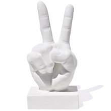 Estátua Paz e Amor Cimento Branco Artesanal 17cm