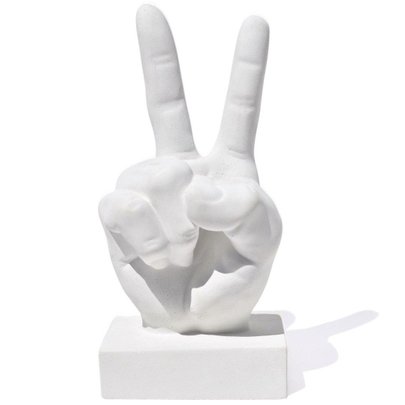 Estátua Paz e Amor Cimento Branco Artesanal 17cm