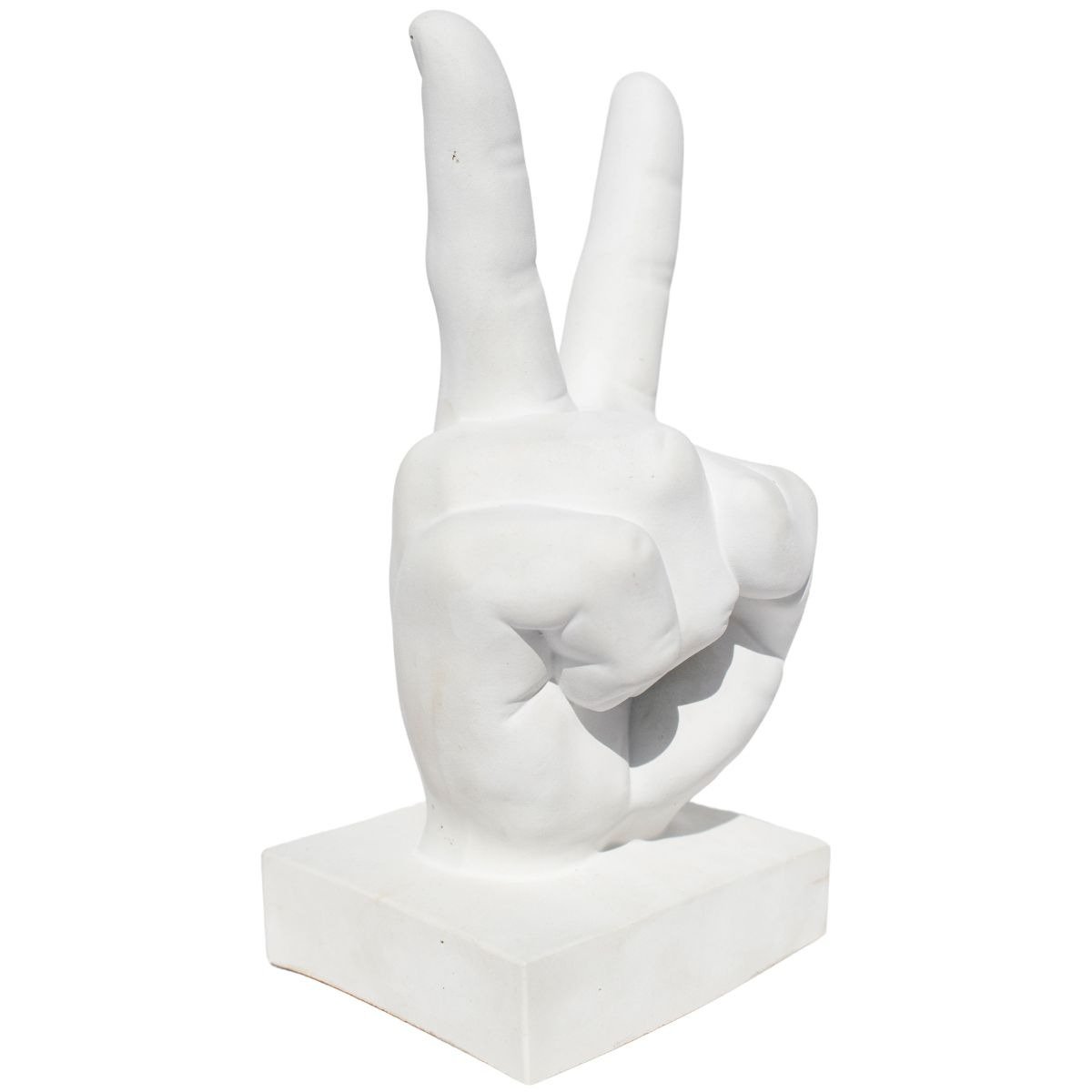 Estátua Paz e Amor Cimento Branco Artesanal 17cm