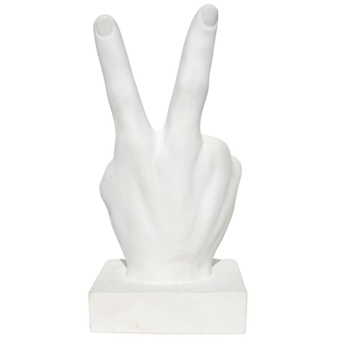 Estátua Paz e Amor Cimento Branco Artesanal 17cm