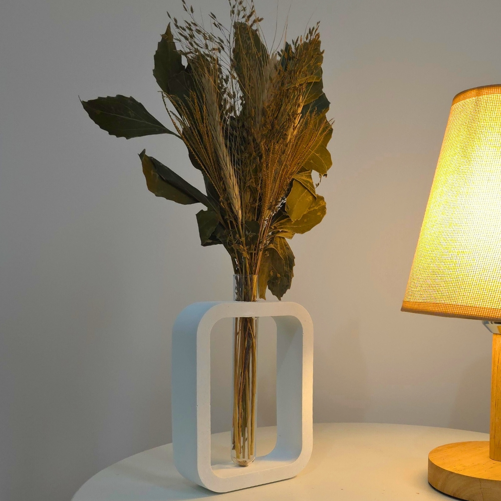 Arranjo De Flores Secas Decorativo Vaso Solitário Ret