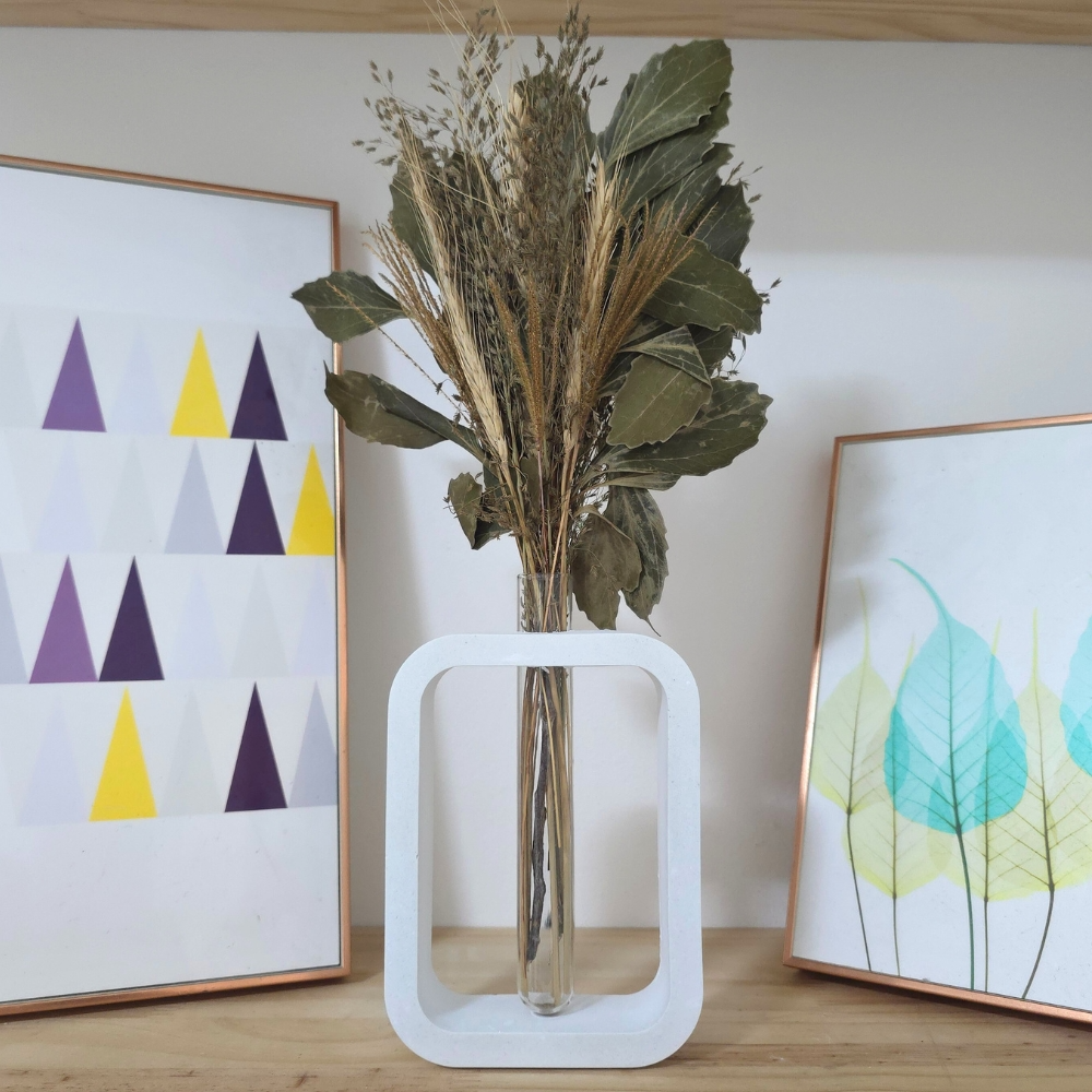 Arranjo De Flores Secas Decorativo Vaso Solitário Ret