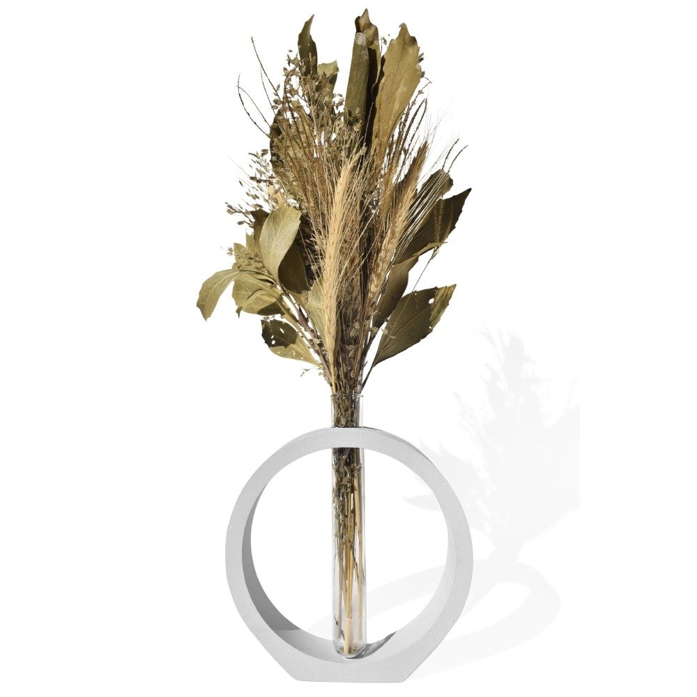 Arranjo De Flores Secas Decorativo Vaso Solitário Anel