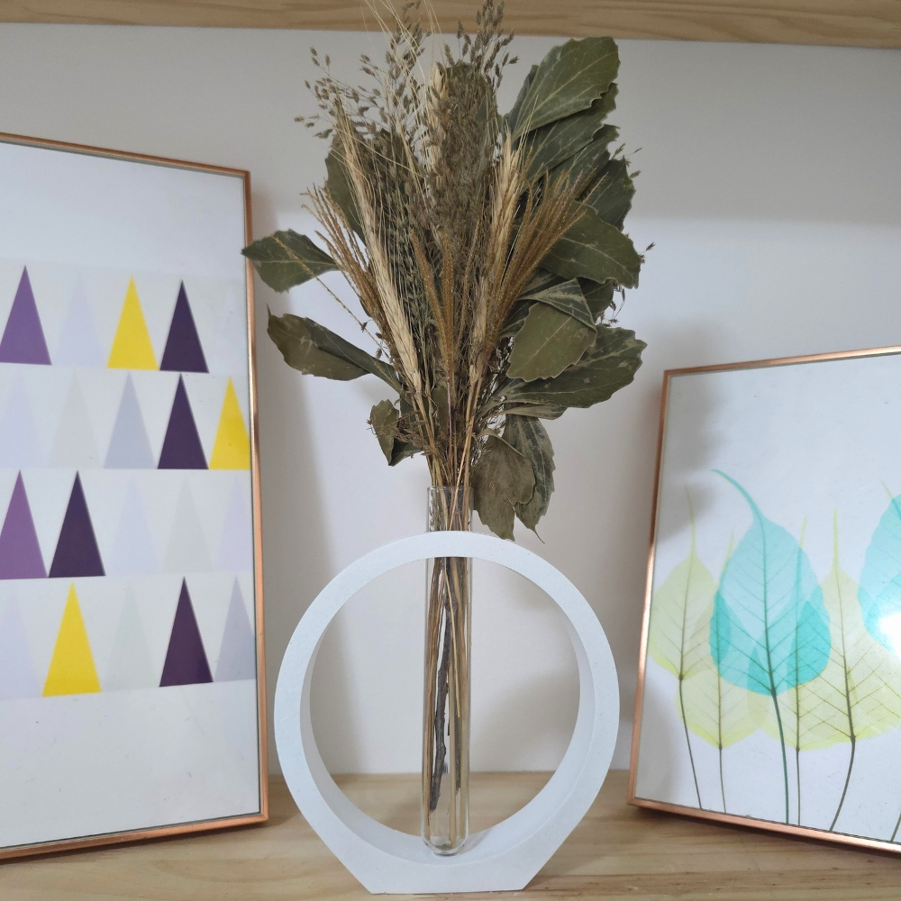 Arranjo De Flores Secas Decorativo Vaso Solitário Anel