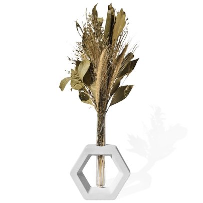 Arranjo De Flores Secas Decorativo Vaso Solitário Hexa