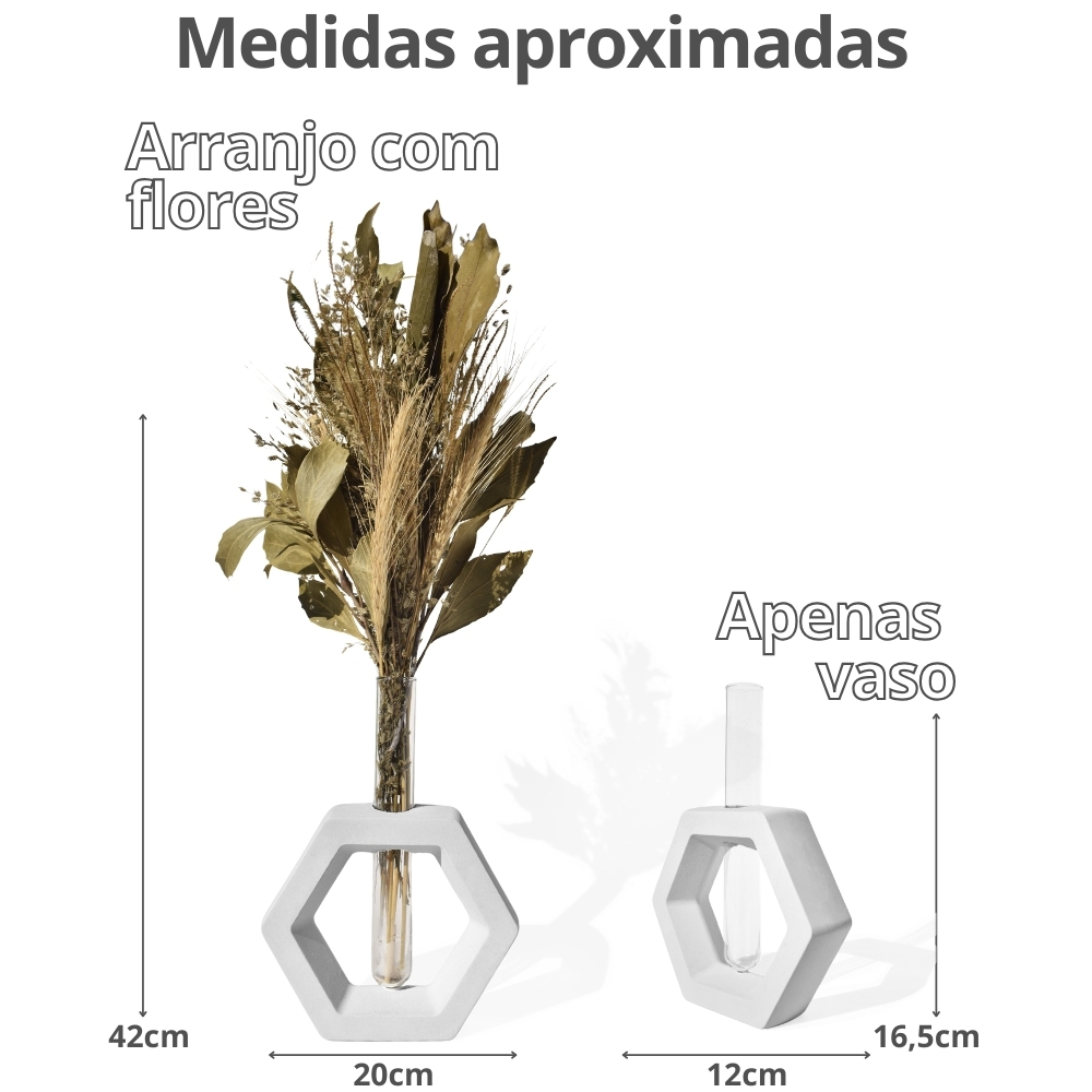 Arranjo De Flores Secas Decorativo Vaso Solitário Hexa