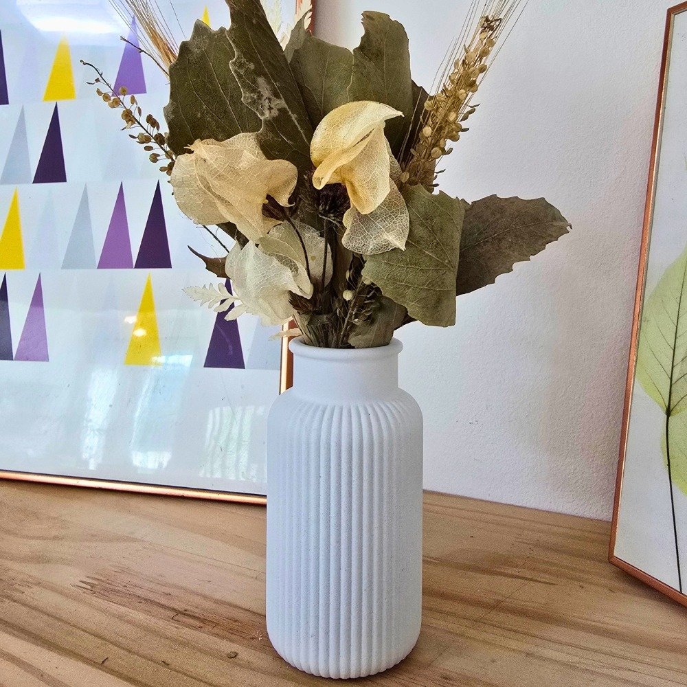 Arranjo De Flores Secas Vaso Decorativo Garrafa Listra