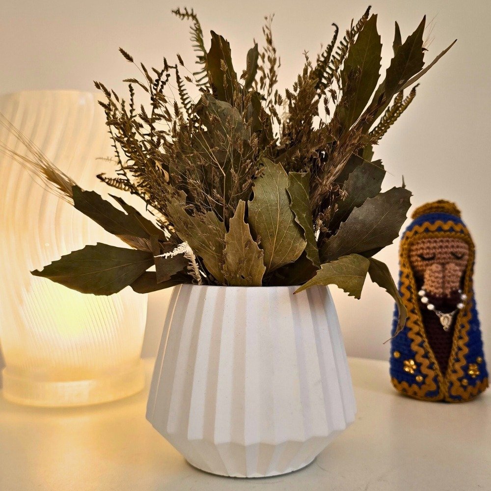 Arranjo De Flores Secas Decorativo Vaso Diamante