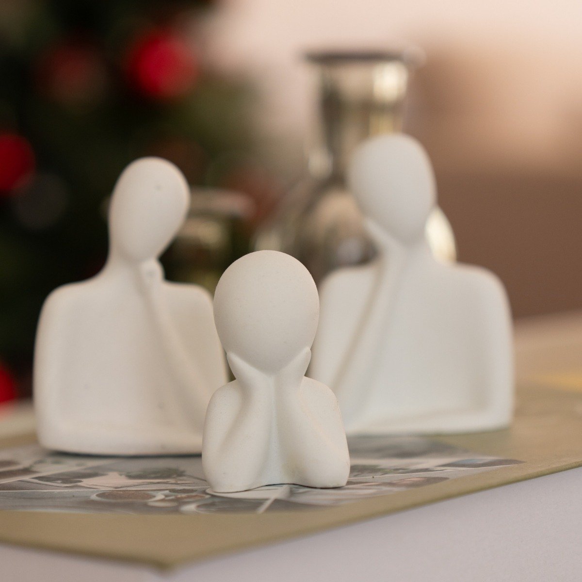 Jogo de Estátuas Decoração Artesanal Família 3 Peças