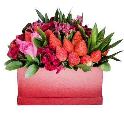 Cesta Box de Flores e Morangos