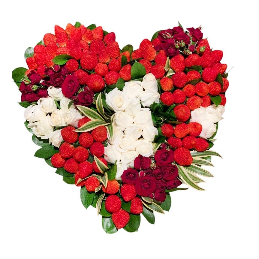 Cesta Coração com Morangos e Flores 