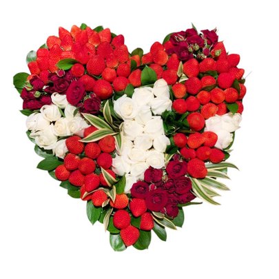 Cesta Coração com Morangos e Flores