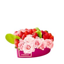 Box Coração com Morangos e Flores 
