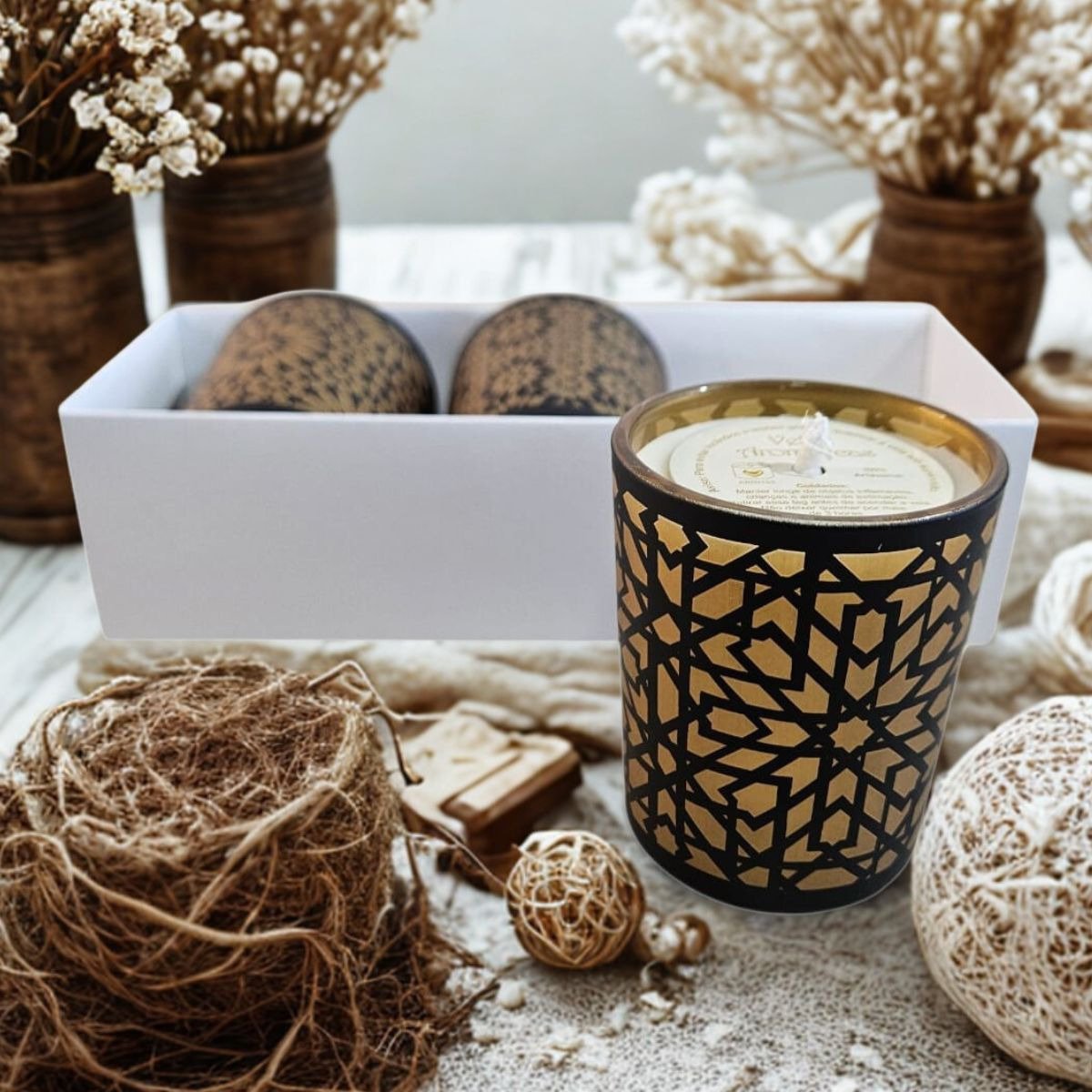 Kit Presente Trio de Velas Mandala Gold