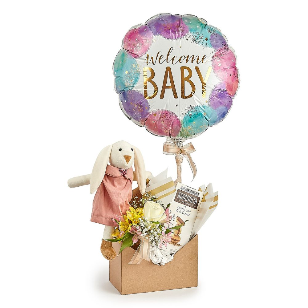 Presente Welcome Baby Rose com Pelúcia