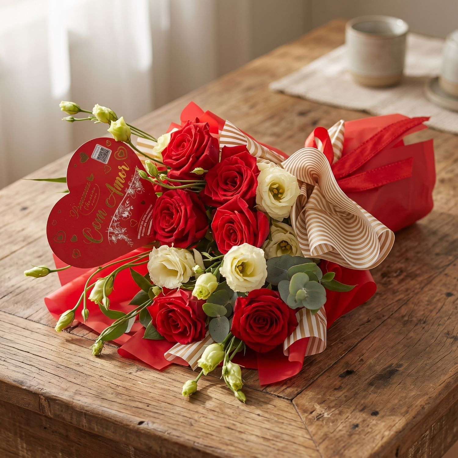 Buquê de Rosas Vermelhas Colombianas com Bombons Finos
