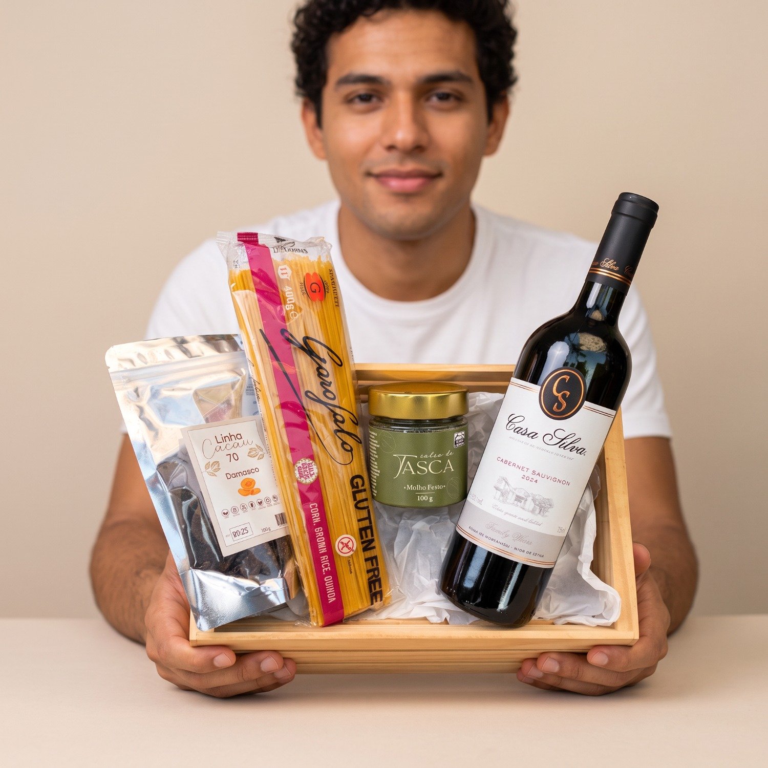 Cesta Experiência Gourmet: Vinho e Jantar Sem Glúten
