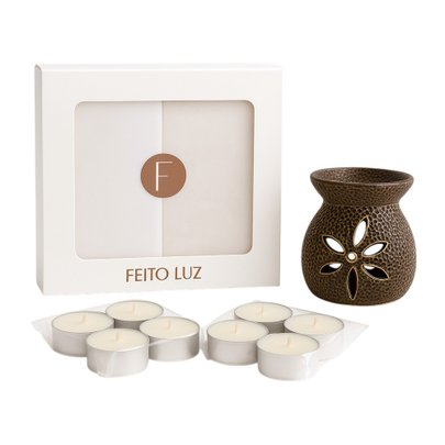 Kit 16 Velas Wax Melts Chá Branco + Rechaud + Velinhas