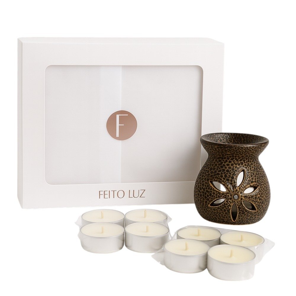 Kit 20 Velas Wax Melts Chá Branco + Rechaud + Velinhas