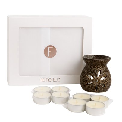 Kit 20 Velas Wax Melts Chá Branco + Rechaud + Velinhas
