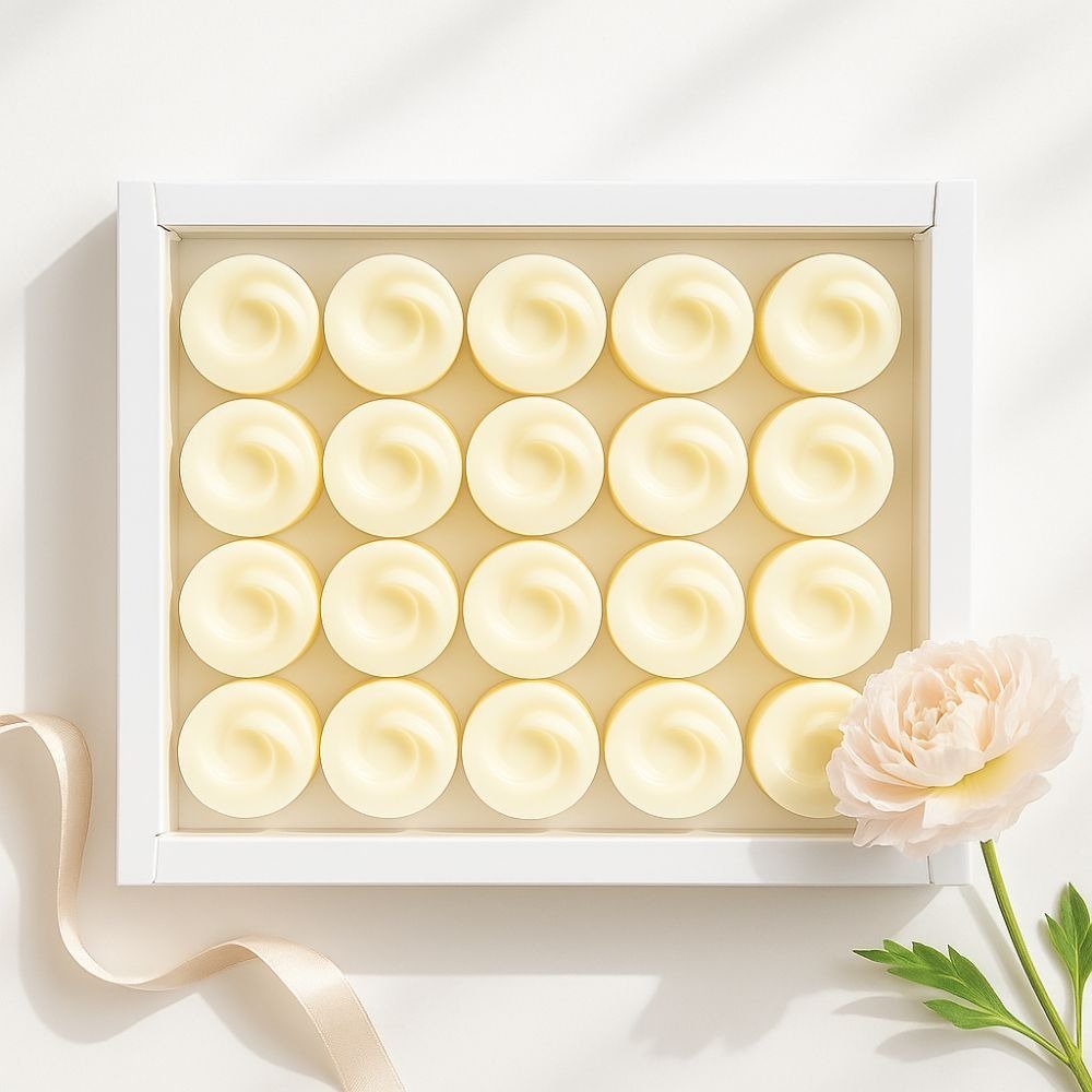 Kit 20 Velas Wax Melts Chá Branco + Rechaud + Velinhas