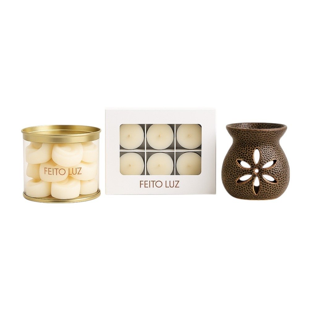Kit Velas Wax Melts 150g Chá Branco + Rechaud + Velas