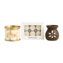 Kit Velas Wax Melts 150g Chá Branco + Rechaud + Velas