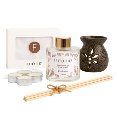 Kit 12 Velas Wax Melts + Rechaud + Difusor Chá Branco