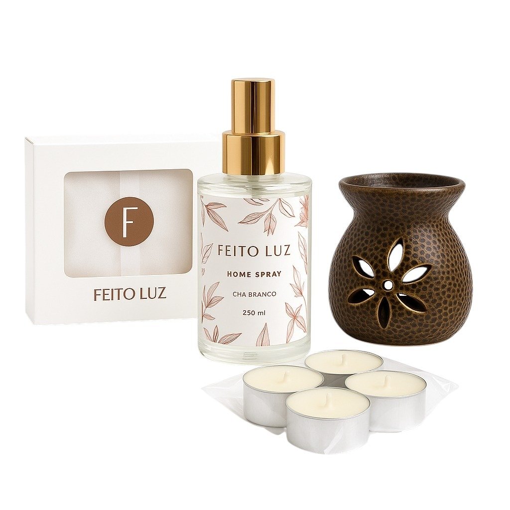 Kit 12 Velas Wax Melts, Rechaud, Home Spray Chá Branco