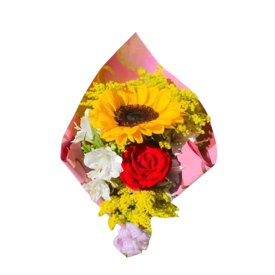 Charmoso Buquê Rosa com Girassol