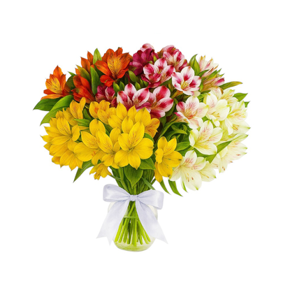 Arranjo de Astromélias Coloridas no Vaso