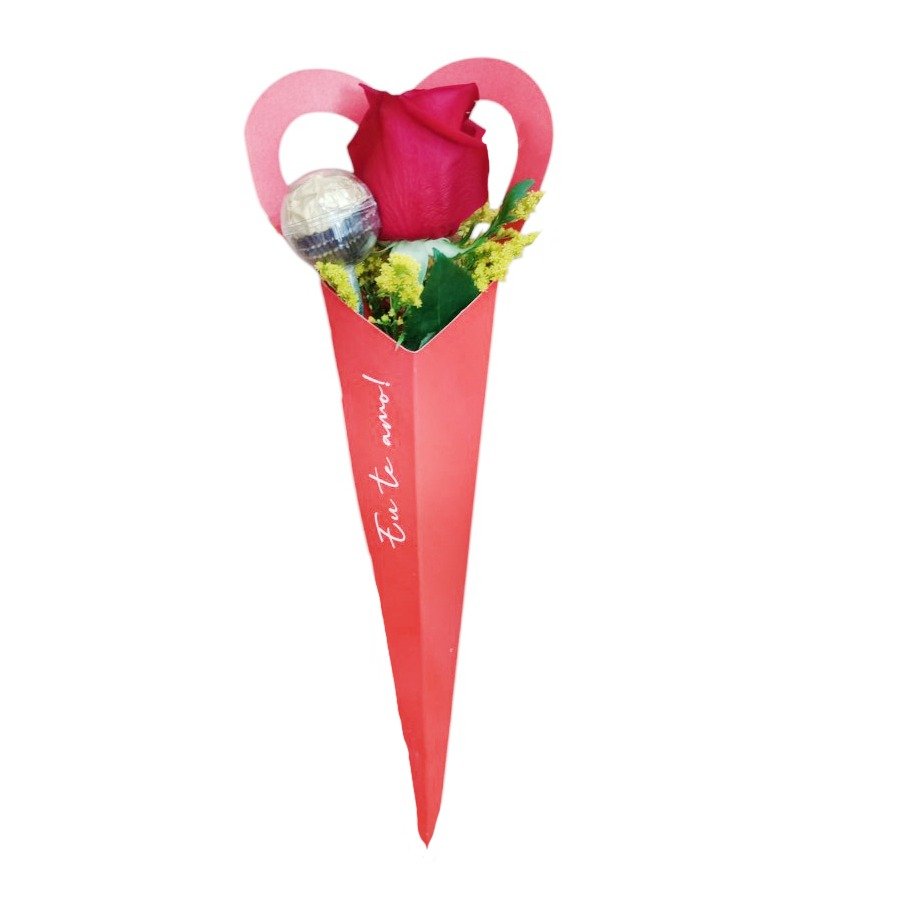 Cone Rosa Coração e Bombom Ferrero Rocher