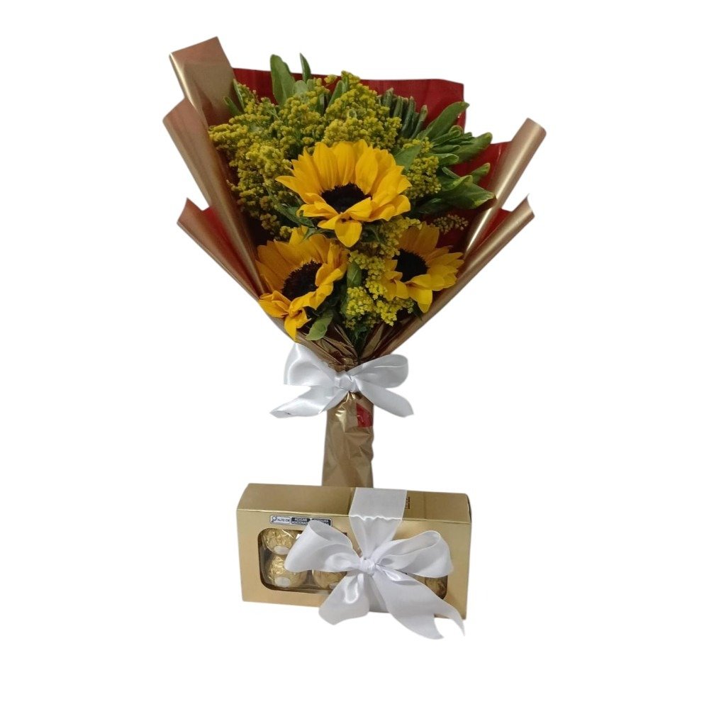 Buquê Trio de Girassóis com Ferrero Rocher