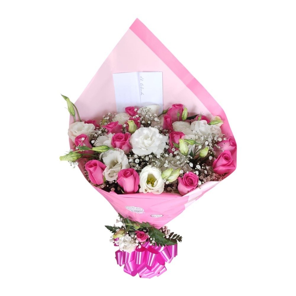 Buquê Luxo Rosas Pink e Lisianthus