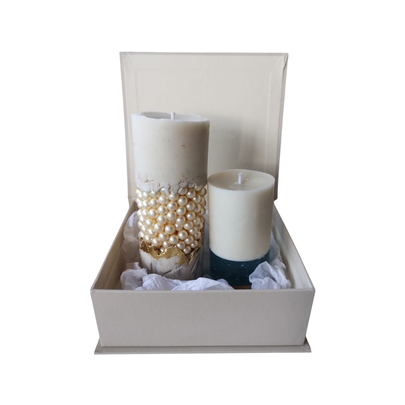 Caixa com Velas Mar de pérolas Cascas e Folhas